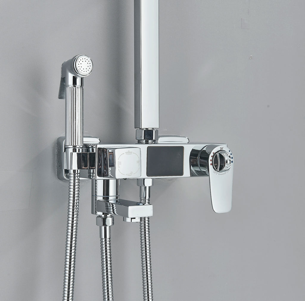 Chrome/Black Thermostat Shower Set Faucet 4 Ways Bathroom Faucet Rainfall Mixer Tap Digital Display Shower Set System Bathroom