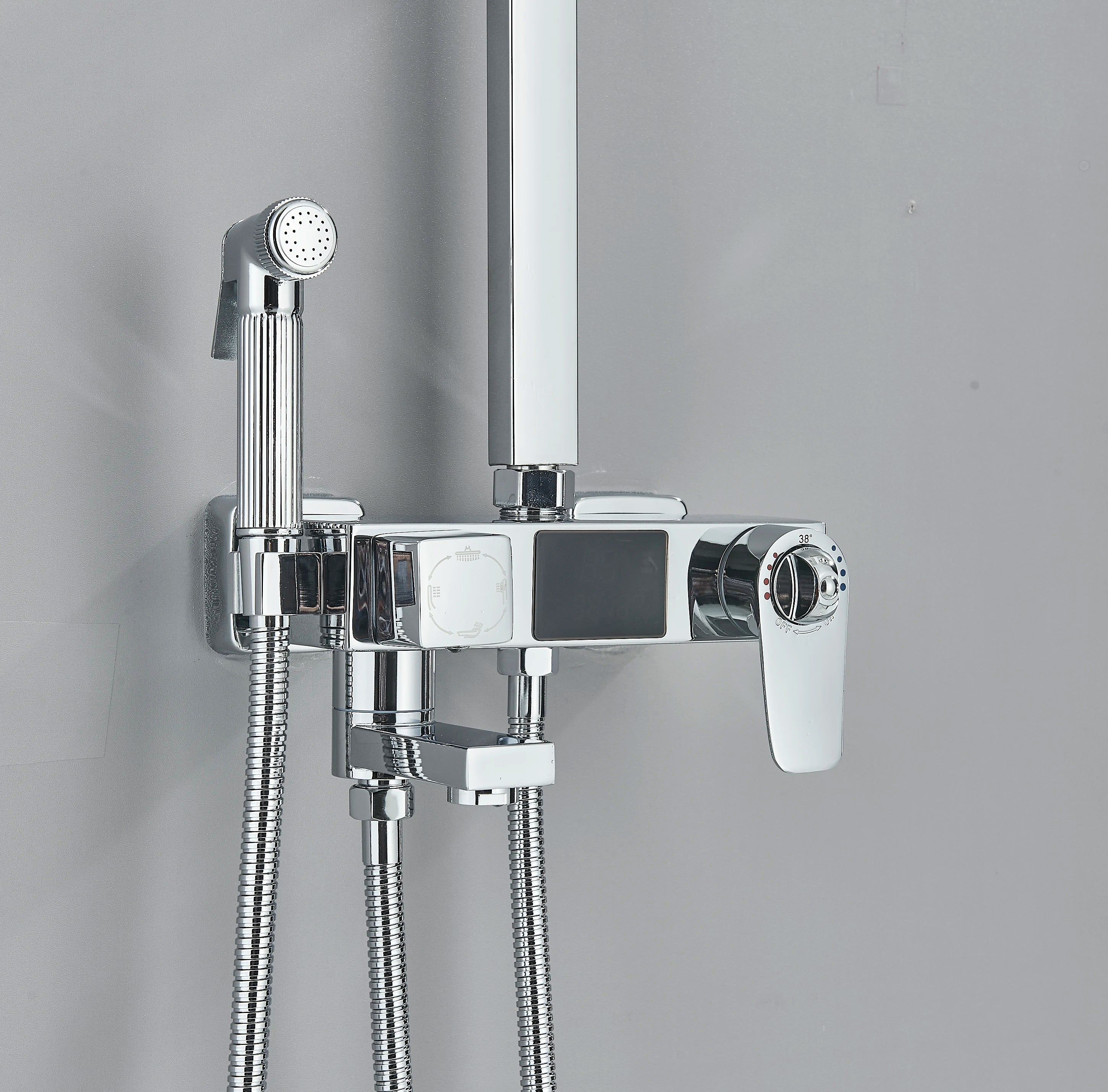 Chrome/Black Thermostat Shower Set Faucet 4 Ways Bathroom Faucet Rainfall Mixer Tap Digital Display Shower Set System Bathroom
