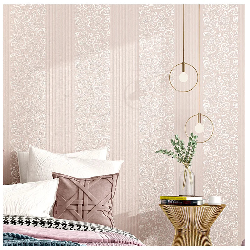 9.5M Modern Simple Wallpaper Bedroom 3D Living Room White Vertical Stripe Non Woven Wall Cloth European TV Background Wall Paper