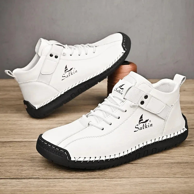 New 2025 Handmade Leather Casual Men Shoes Design Sneakers Man Breathable Leather Shoes Men Ankle Boots Outdoor