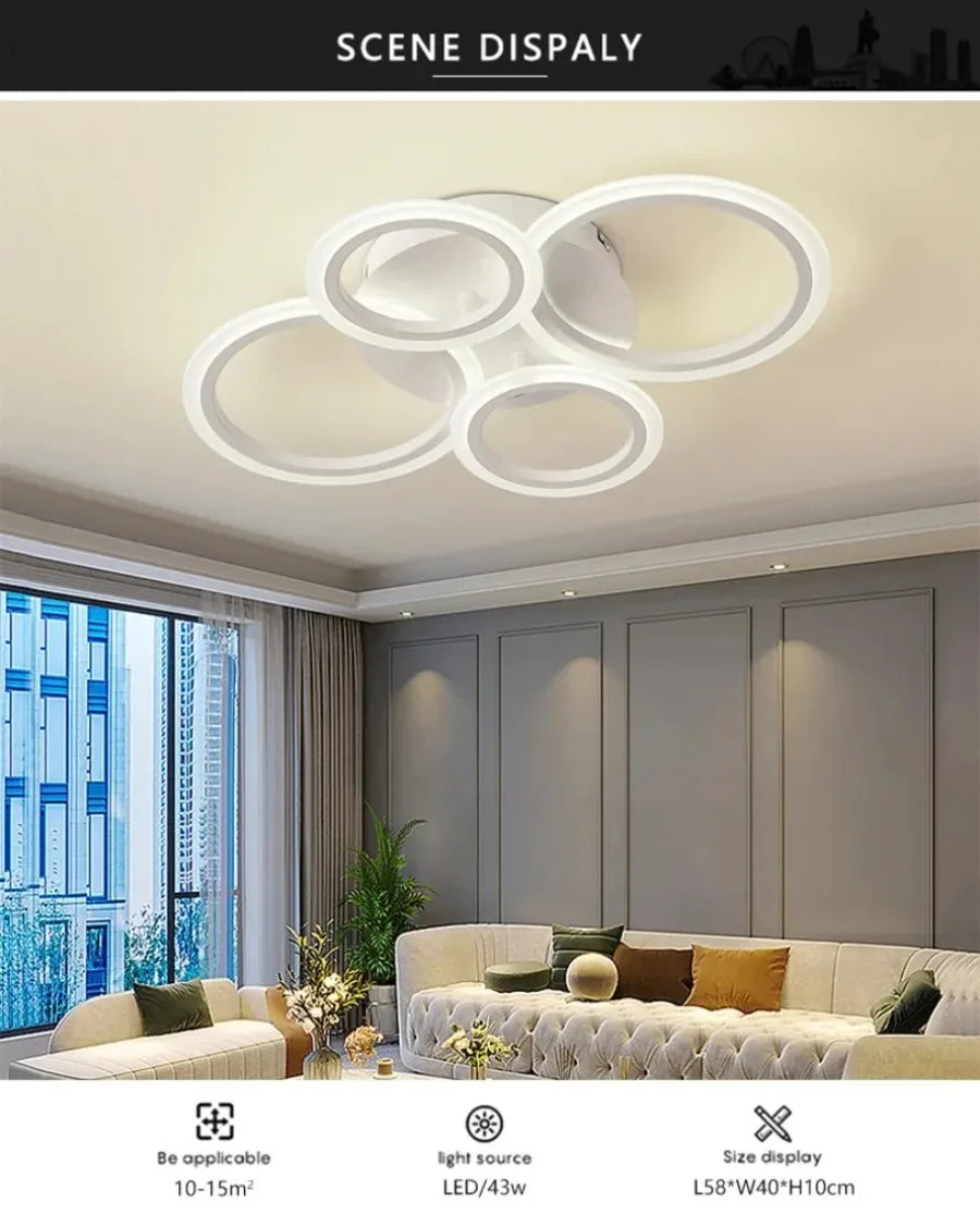Modern Dimmable LED Ring Ceiling Lights Chandelier Indoor Home Decor Lighting Fixture for Living Dining Bedroom Study Room