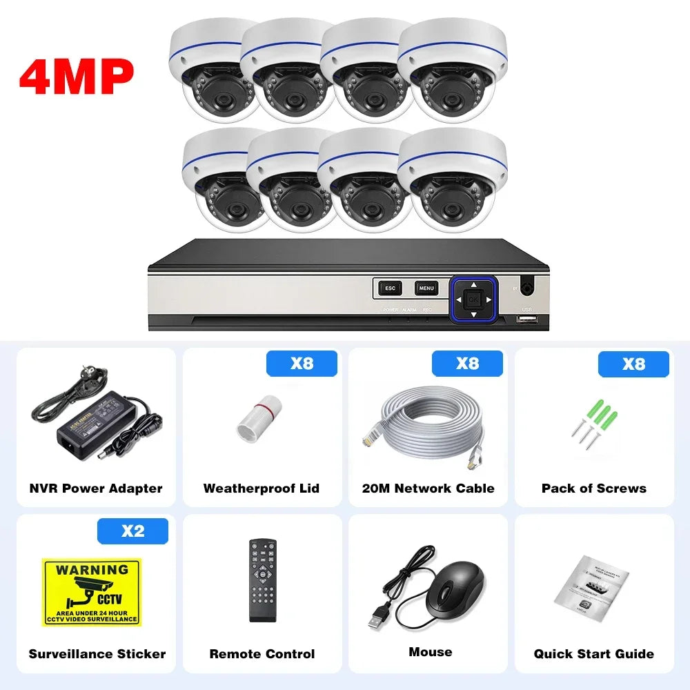 10CH 4K 8MP POE Security Camera Kit Audio Motion Detection Vandalproof Outdoor Dome Camera 5MP 4MP CCTV Surveillance Protection