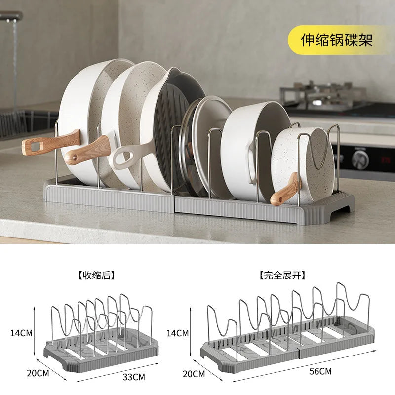 Expandable Kitchen Cabinet Pot Organizer - Adjustable Divider Rack, Multi-Use Storage Solution for Pots, Pans & Lids