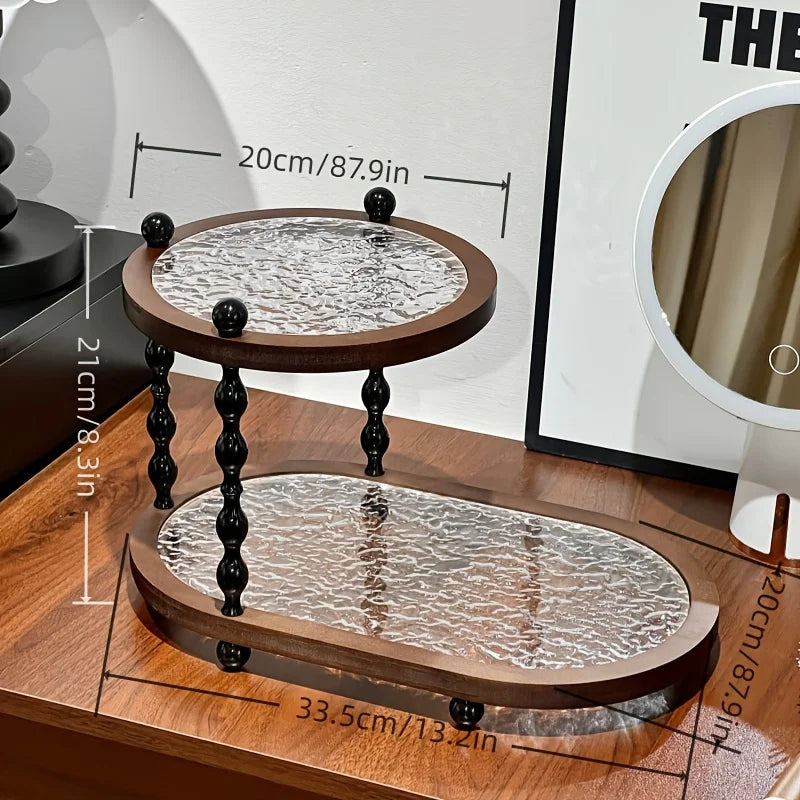 Retro Desktop Storage Rack Wood 2layer Cup Holder Shelf Desktop Organizer Countertop Porch Storage for Bathroom Porch Office
