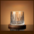 9 Oz Crystal Whiskey Tumbler Swivel Old Fashioned Glass with Round Wooden Coaster for Family Gatherings Cocktail Party Bar