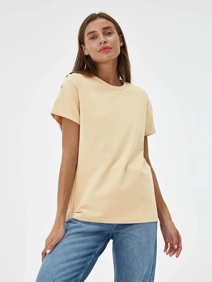 Cross border hot selling cotton T-shirt with round neck and short sleeves for European and American women loose basic top