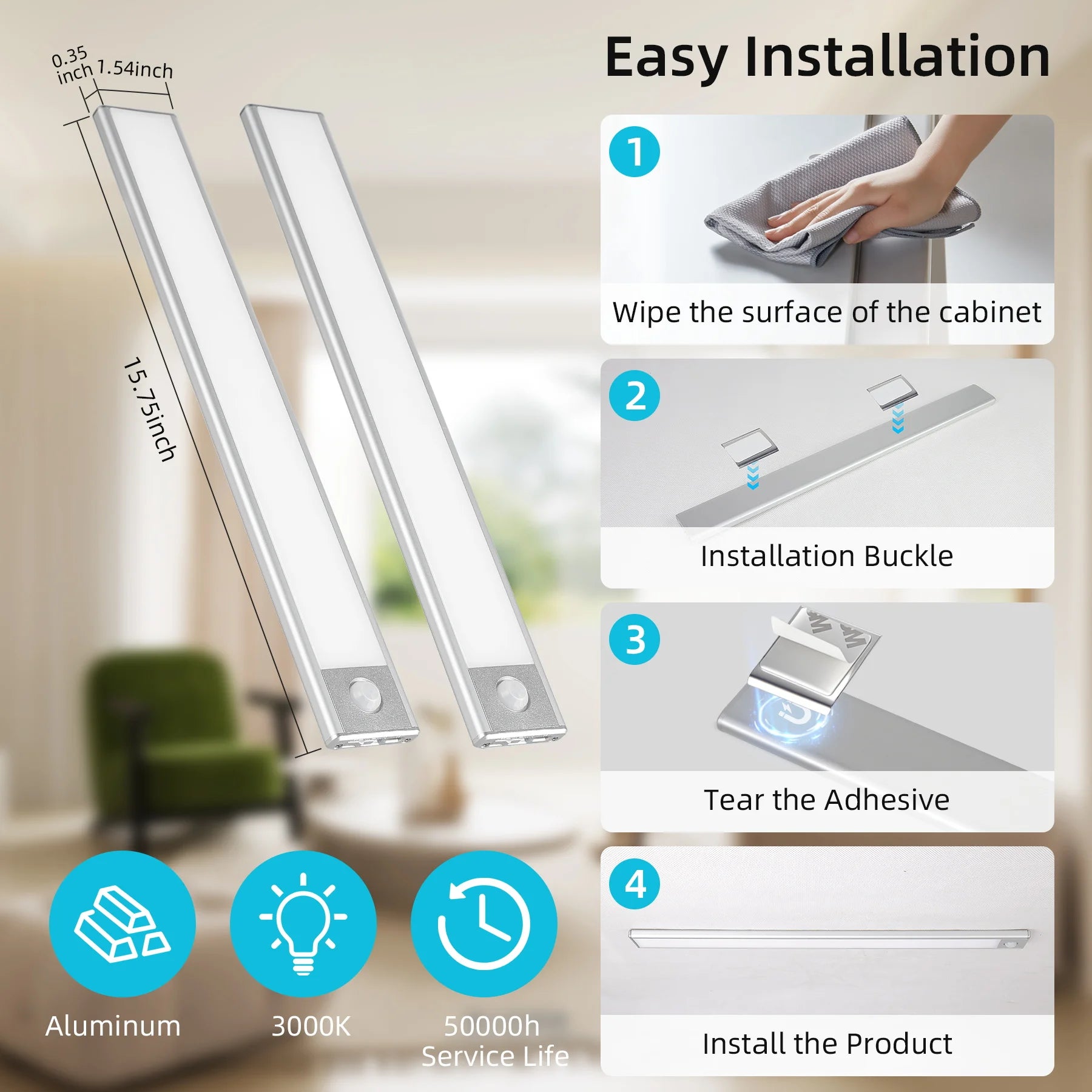 Cabinet Lights Motion Sensor LED Wireless USB Under Ultra Thin Night Light For Kitchen Cabinet Bedroom Wardrobe Indoor Lighting