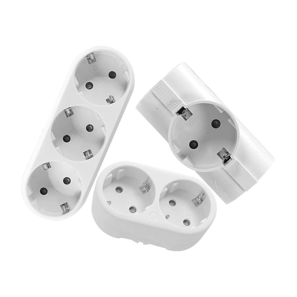 EU Electrical Socket 1 To 2/3 Way Outlet European Standard Expansion Socket Power Extension Plug Converter Travel Power Adapter