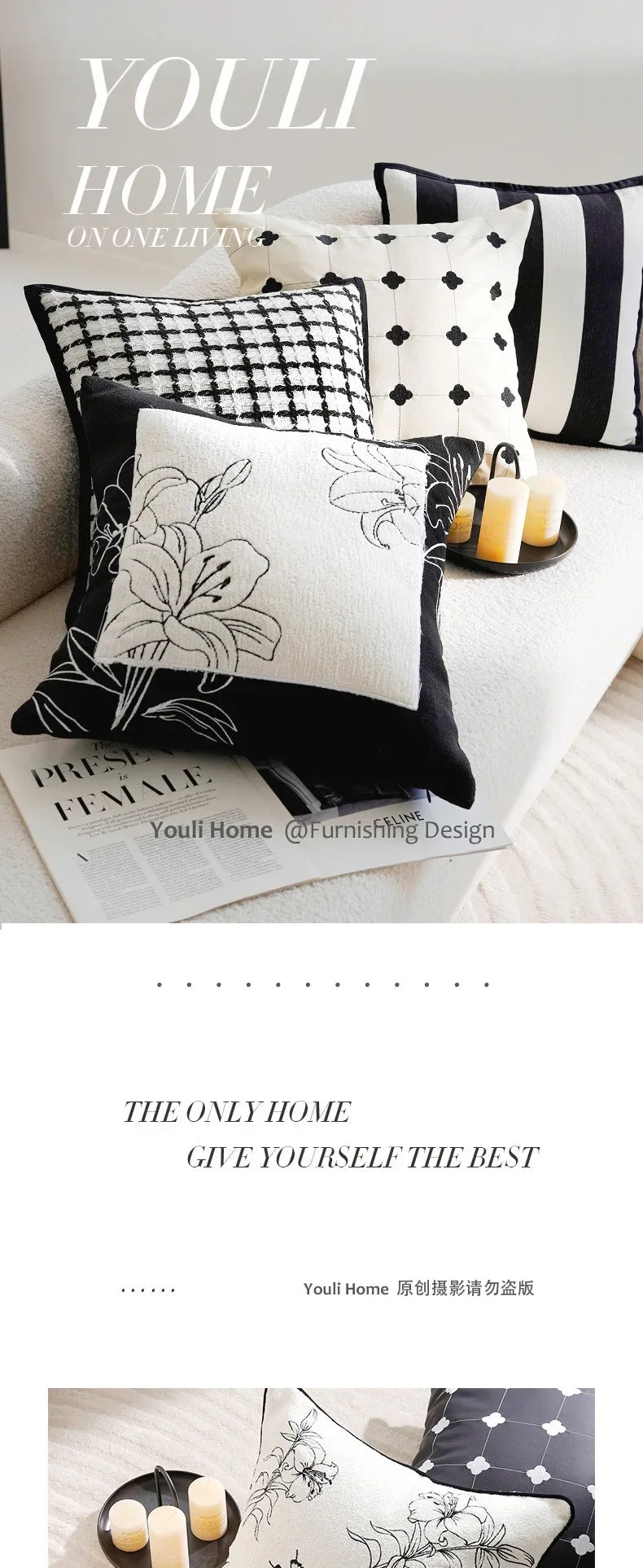 45x45/30x50cm Black White Embroidered Pillow Cover Decorative Cushions Pillow Covers Decorative Modern Light Luxury Sofa Decor