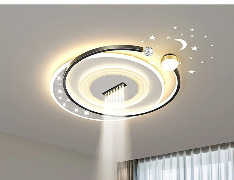 Modern Minimalist LED Ceiling Light for Living Room, 2026 New Model with Starry Sky Projection Effect and Integrated Spotlights