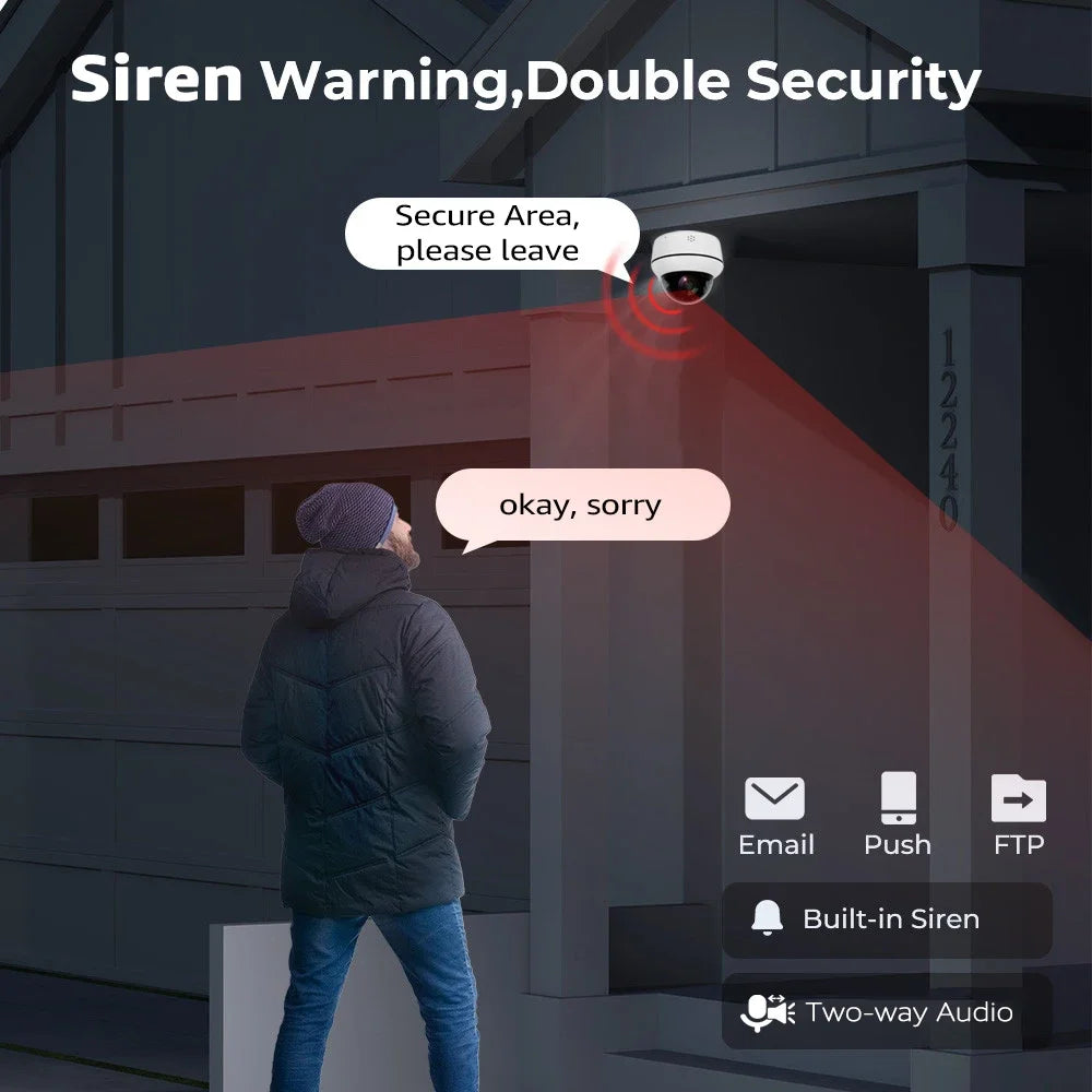 4K 8MP PoE Dome Security Camera Outdoor Human/Vehicle Detect Auto Tracking PTZ Indoor 2-way Audio Wireless IP Cameras Camhipro