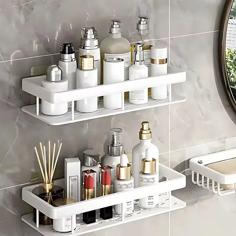 Aluminum Alloy 1/2/3pcs No Drill Wall Bathroom Shelf Shampoo Rack Makeup Storage Organizer Shower Shelf Bathroom Accessories