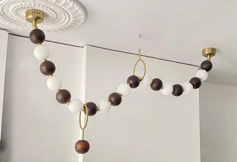 Postmodern White Lampshade Acrylic Walnut Wood LED Chandeliers lustre Adjustable Ceiling for Kitchen Island Decoration Dimmable