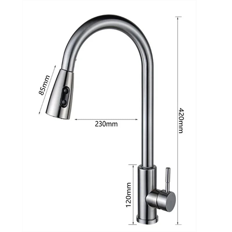 Stainless steel pull-out hot and cold water mixing faucet for kitchen, vegetable sink, washbasin, and bar pull-out faucet