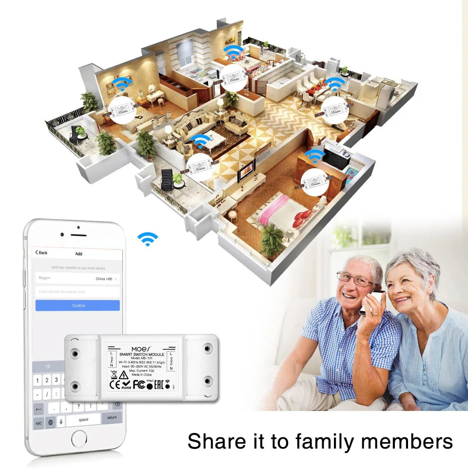 WIFI Tuya Smart Home Mini Circuit Breaker Wall Switch On/off APP Remote Control Timing Alexa Voice 16A 1Gang Switch Module