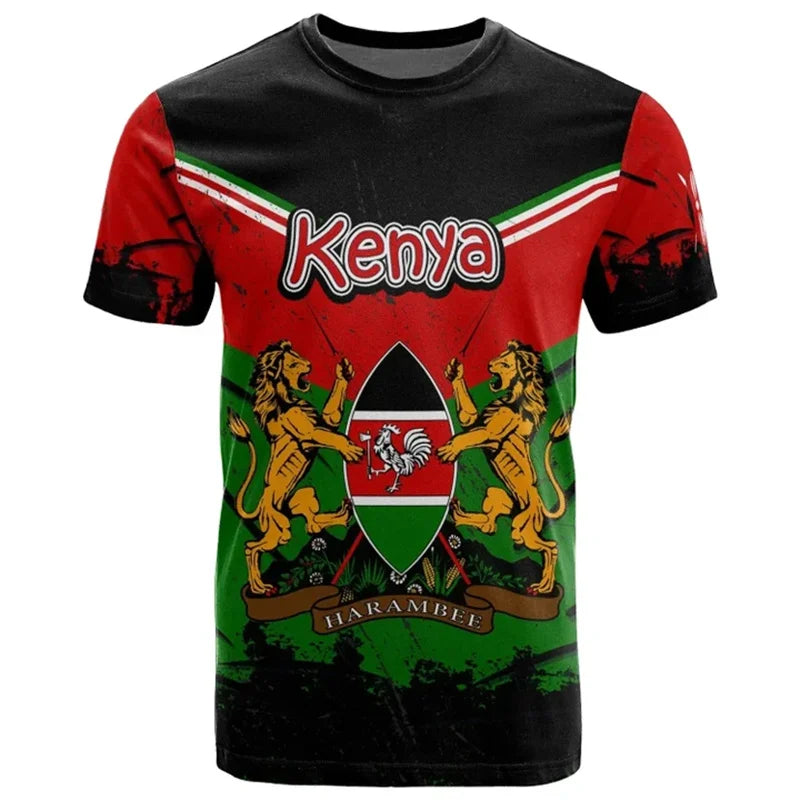 3D Kenya National IndependenceDay Printed T Shirt The Republic-of Kenya Emblem Falg Graphic Short Sleeves Vintage Tee Shirts Top