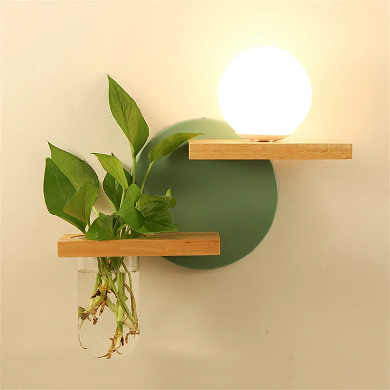 Modern Wooden Lamp Led Wall Lamps Nordic Personality Creative Green Plant Pot Home Decor Living Room Aisle Loft Light Fixtures