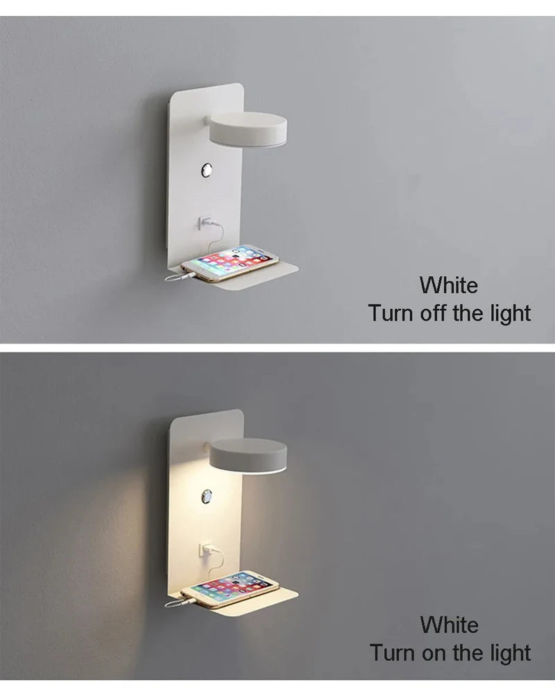 Modern LED Wall Lamp With Switch USB Charging Port 9W Black White Aisle Wall Lights Bedroom Bedside Wall Sconce Decoration Lamps