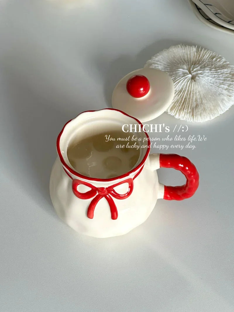 Hand-Painted Ceramic Coffee Mug Milk Cup Water Drinking Cup with Lid Underglaze Color  Design China Mugs for Dining