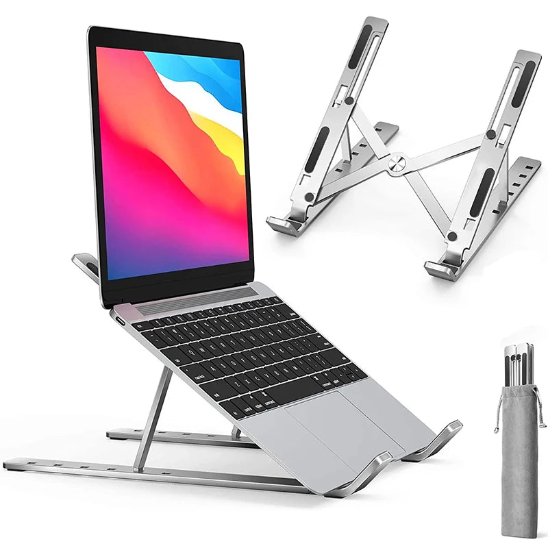 Foldable aluminum laptop stand, adjustable height tabletop laptop stand, laptop stand for desk compatible with macbook air pro