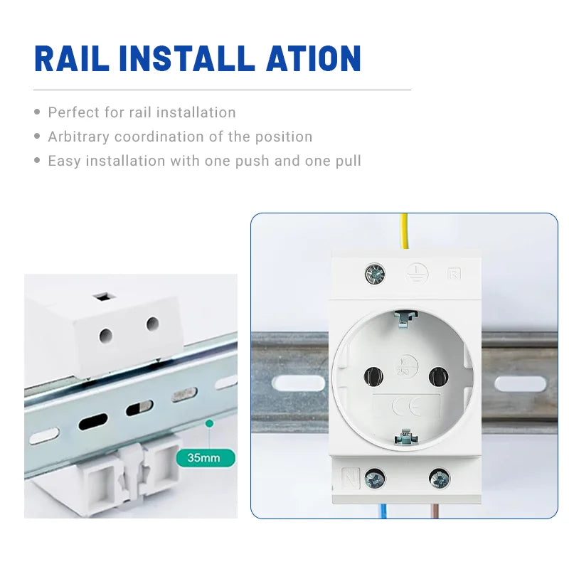 GEYA EU/US Type DIN Rail Socket Mount Modular Power Socket Single AC Outlet Built in Protective Outlet for Distribution Panel