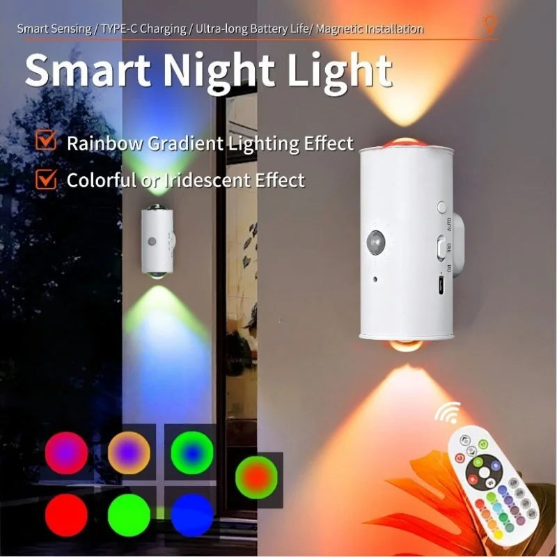 Smart Sensing LED Wall Lamp RGB Ambient Lighting Rechargeable Magnetic Wall Sunset Light Bedroom Corridor Staircase Night Lights