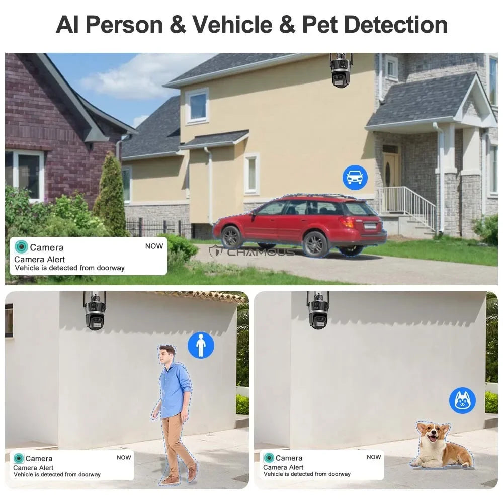 WiFi Surveillance Camera Four Lens Four Screen 8K 16MP IP Camera 8X Optical Zoom Auto Tracking CCTV Alexa ICsee New Security Cam
