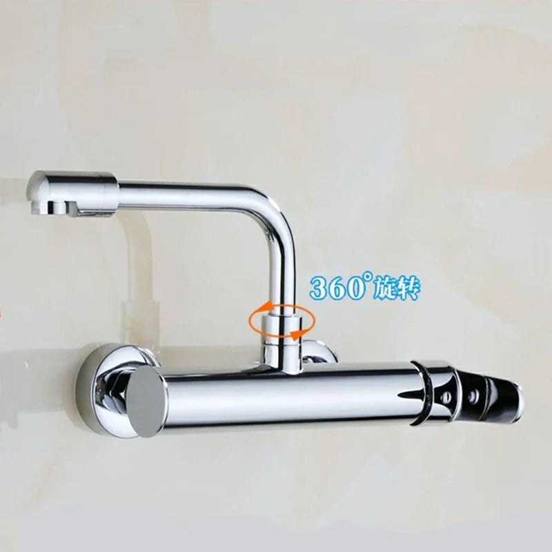 Brass Black Kitchen Faucets 360 Rotate Dual Hole Wall Mounted Silver Bathroom Faucet Cold Hot Water Folding Crane Sink Mixer Tap