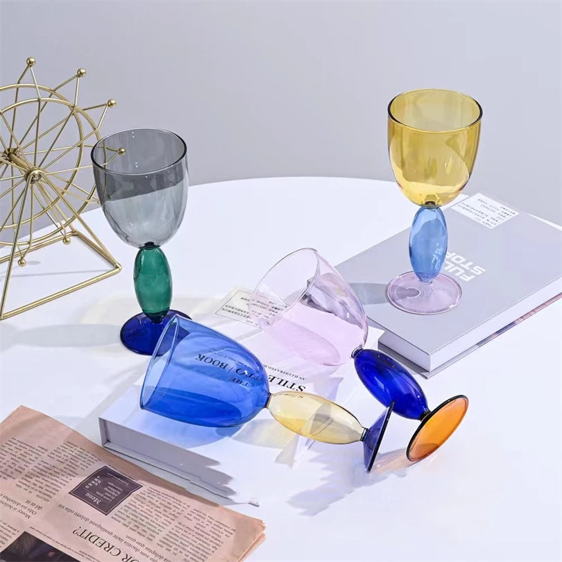 Creative Stained Glass Goblets Contrast Color Wine Glasses Ins Style Simple Home Wine Glasses Drink Cups