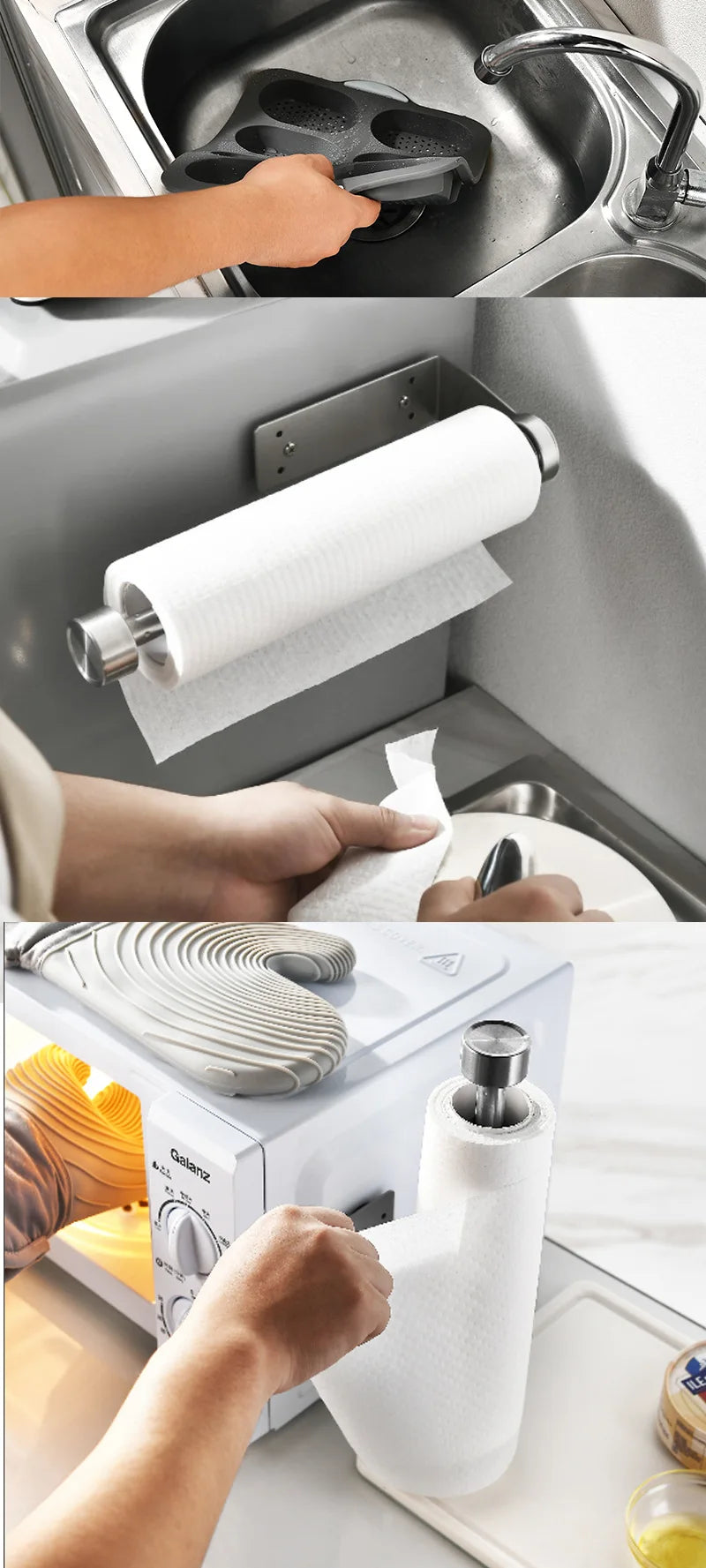 No-punch magnetic hanging kitchen paper towel holder