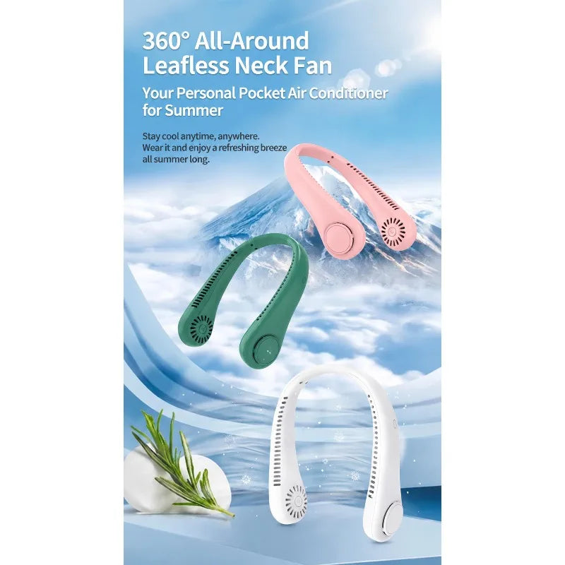 New Bladeless Neck Fan Mini Lightweight Silent Rechargeable Wearable Cooler Portable Personal Air Fan for Outdoor Sports