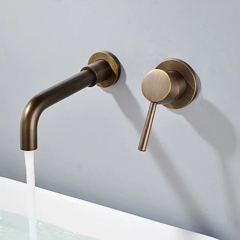 Bathroom Faucet Brass Hot and Cold Water Sink Faucet Wall Mounted Mixer Tap Single Handle Two Hole Vintage Faucet
