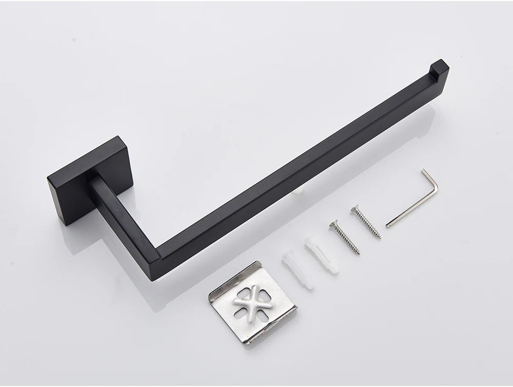 Bathroom Hardware Set Black Robe Hook Towel Rail Bar Shelf Tissue Paper Holder Wall Mounted Bathroom Accessories