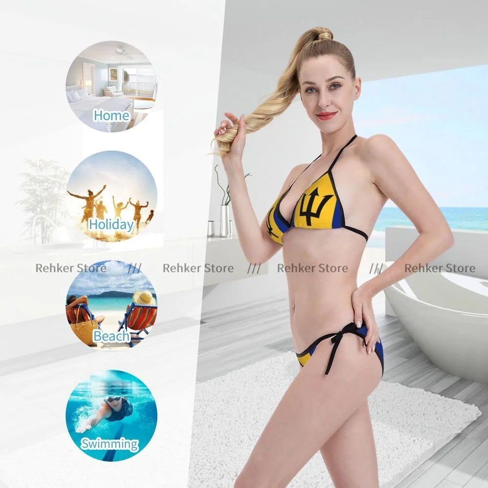 Sexy Bikini Women Swimsuit Two Piece Swimwear Barbados Flag Bathing Suit Beachwear
