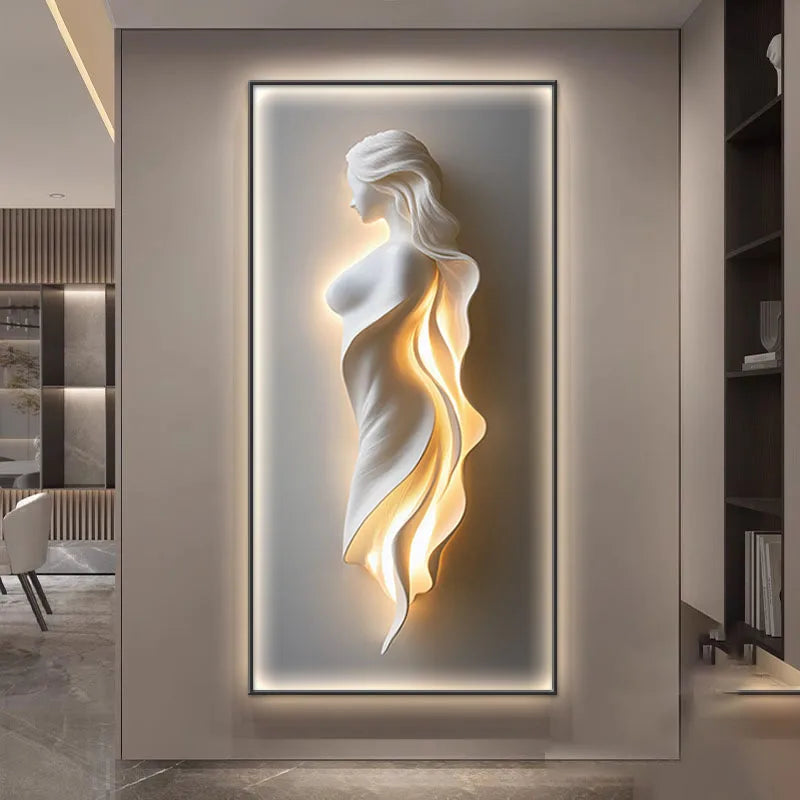 Led Lights Modern Light Luxury Entrance Door Decoration Painting, Simple Abstract Corridor Hanging Painting Wall Lamp Painting