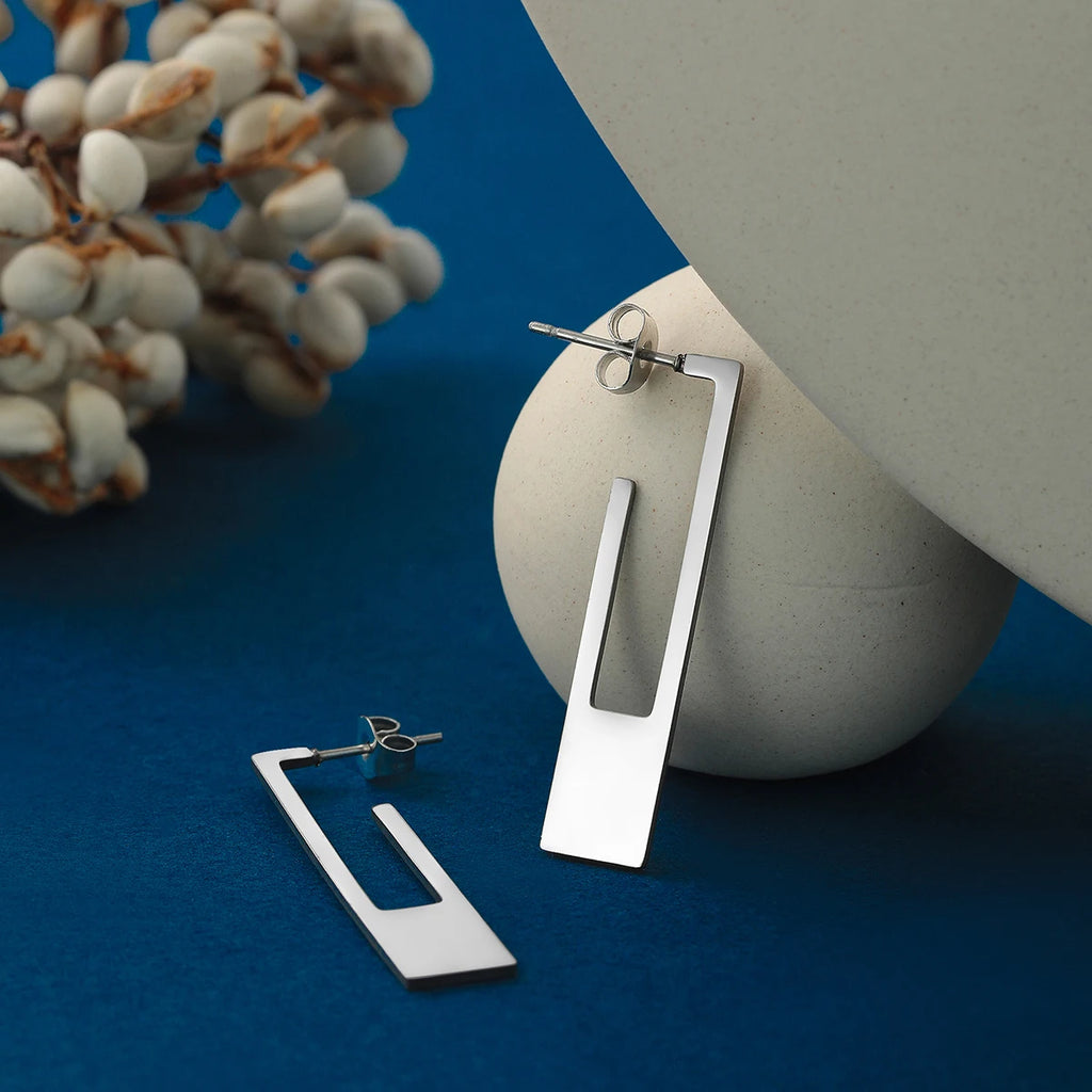 Kinitial Rectangle Earring Art Deco Earrings Modern Rectangle Bar Earrings Modern Trendy Jewelry For Women