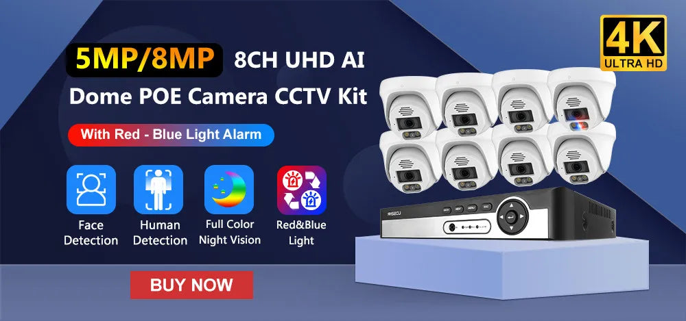 8CH 5MP POE Dome Security Camera System IP Camera Vandal-proof Indoor Home CCTV Video Record Surveillance Protection Kit