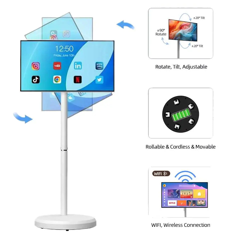 21.5 Inch Portable Smart TV With Touch Screen Display And Interactive LCD Monitor Movable Televisions And Camera