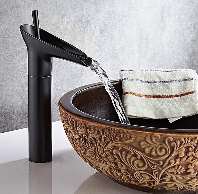 Excellent Single Lever Waterfall Basin Faucet Bathroom Faucet Brass Antique Hot and Cold bathroom Sink Mixer Wine Glass Style Ta