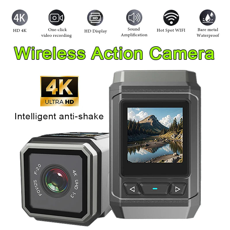 HD 4K Action Camera Wireless Wi-Fi Mini Outdoor Sports Cam Waterproof Multi-Function Cycling Recorder Wearable Helmet Cam