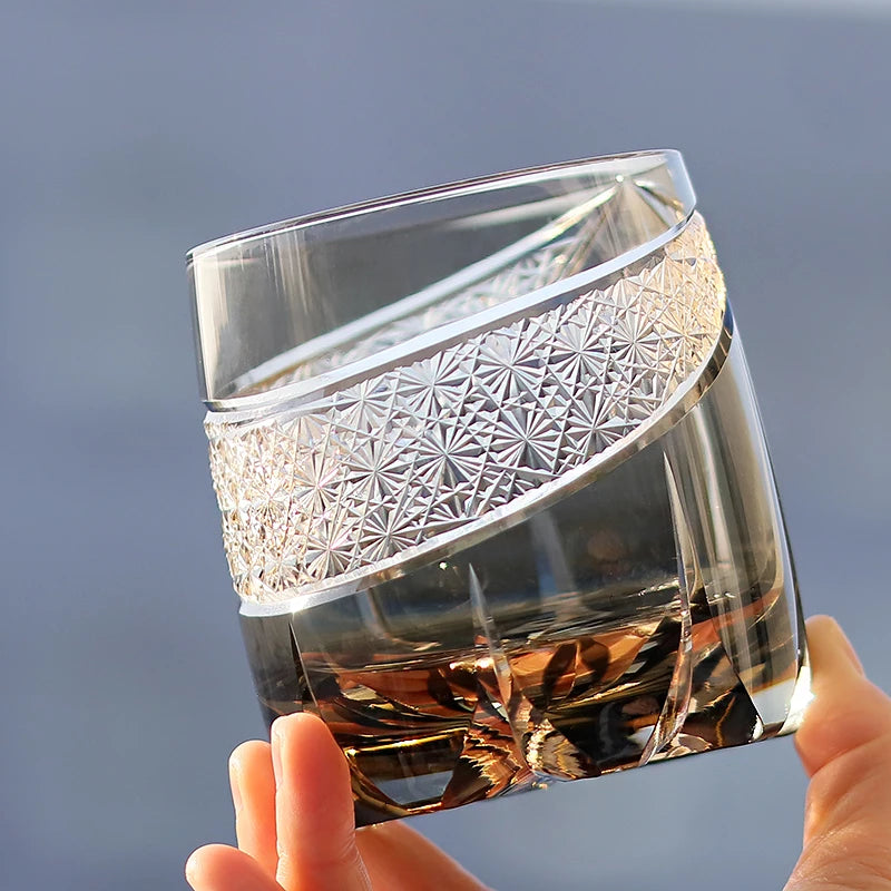 Edo Kiriko Fashioned Whiskey Glasses 360ml Amber Grey with Gift Box New Design New Arrival