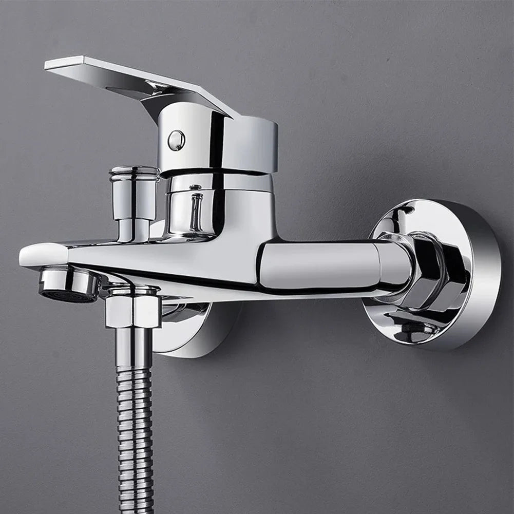 Wall Mounted Chrome Bathroom Shower Faucet Single Handle Bathtub Mixer Tap Hot Cold Water Valve with G1/2 Shower Hose Connector