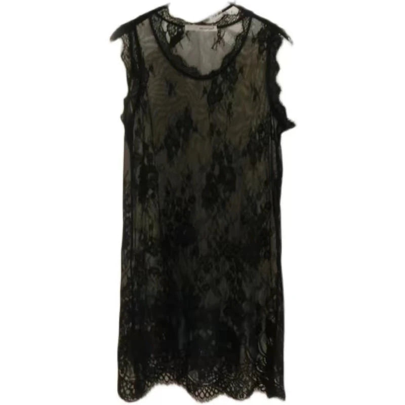 Loose Lace Me Base irt Top Thin Hollow out Long Vest Spring Summer New Korean Sle Women's Faion Casual round Ne Dr