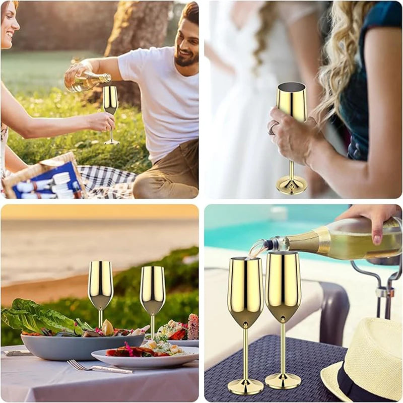 6Pcs Stainless Steel Unbreakable Metal Wine Glasses 220ml Cocktail Cups for Bar Drinking Glasses