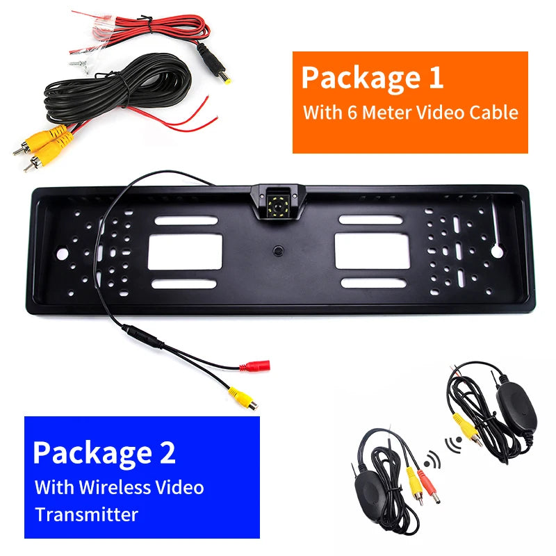 Hippcron Car Plate Camera Rear View Wireless EU European License Frame Waterproof Night Vision Reverse Backup  8 LED Camera