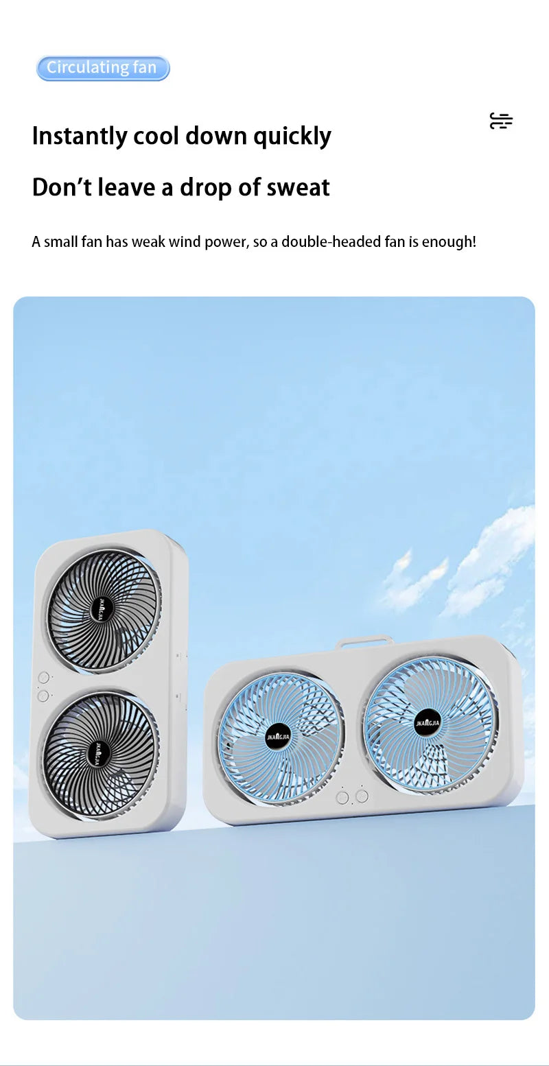 Double Head Fan Air Circulation Fan Dormitory Home Silent Charging Desktop Wall Mounted Super Strong Small Electric Fan