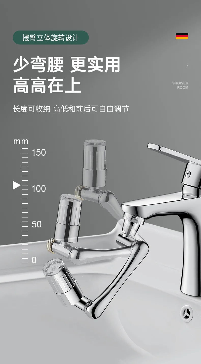 LED Temperature Sensor Kitchen Faucet Extender Metal Swivel Bathroom Tap Bubbler Nozzle 1440° Robotic Arm Tap Faucet Extension