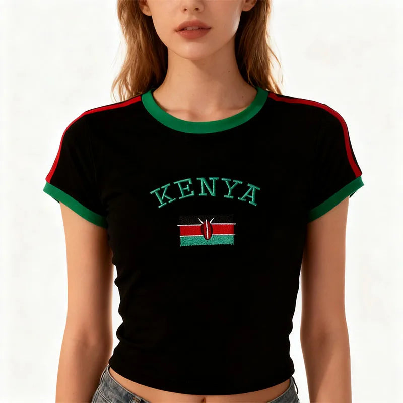 Kenya Printed Crop Top Y2K Sexy Slim Women's T-shirt Short Sleeve Gothic Harajuku Emocroppetop Beautiful Fashion Street Clothes