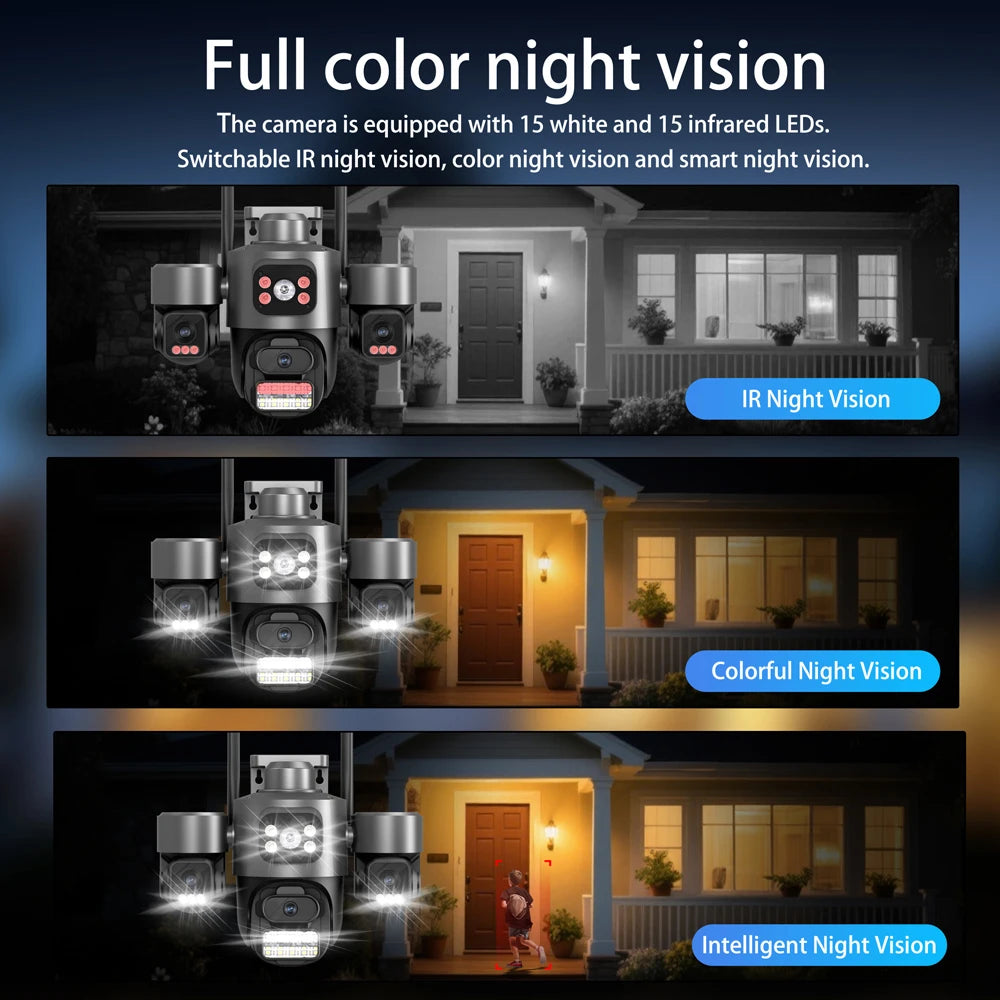 Hot Sale  iCsee 3 Lens 3 Screen WiFi Camera 360° Auto Tracking  Waterproof Outdoor CCTV, WiFi Security Cam ICsee Surveillance