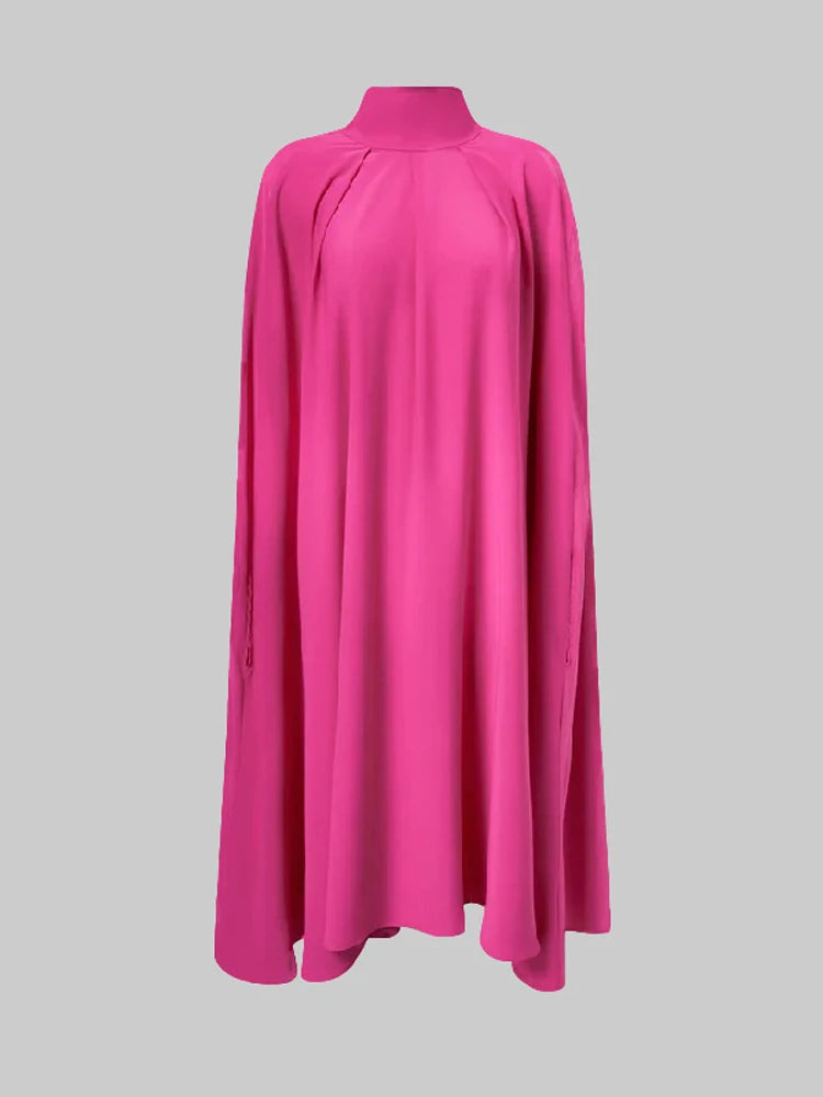 Women Elegant Solid Color High-Neck Party Evening Dresses 2025 New Spring Batwing Sleeves Lace-Up Banquet Robe Vestido
